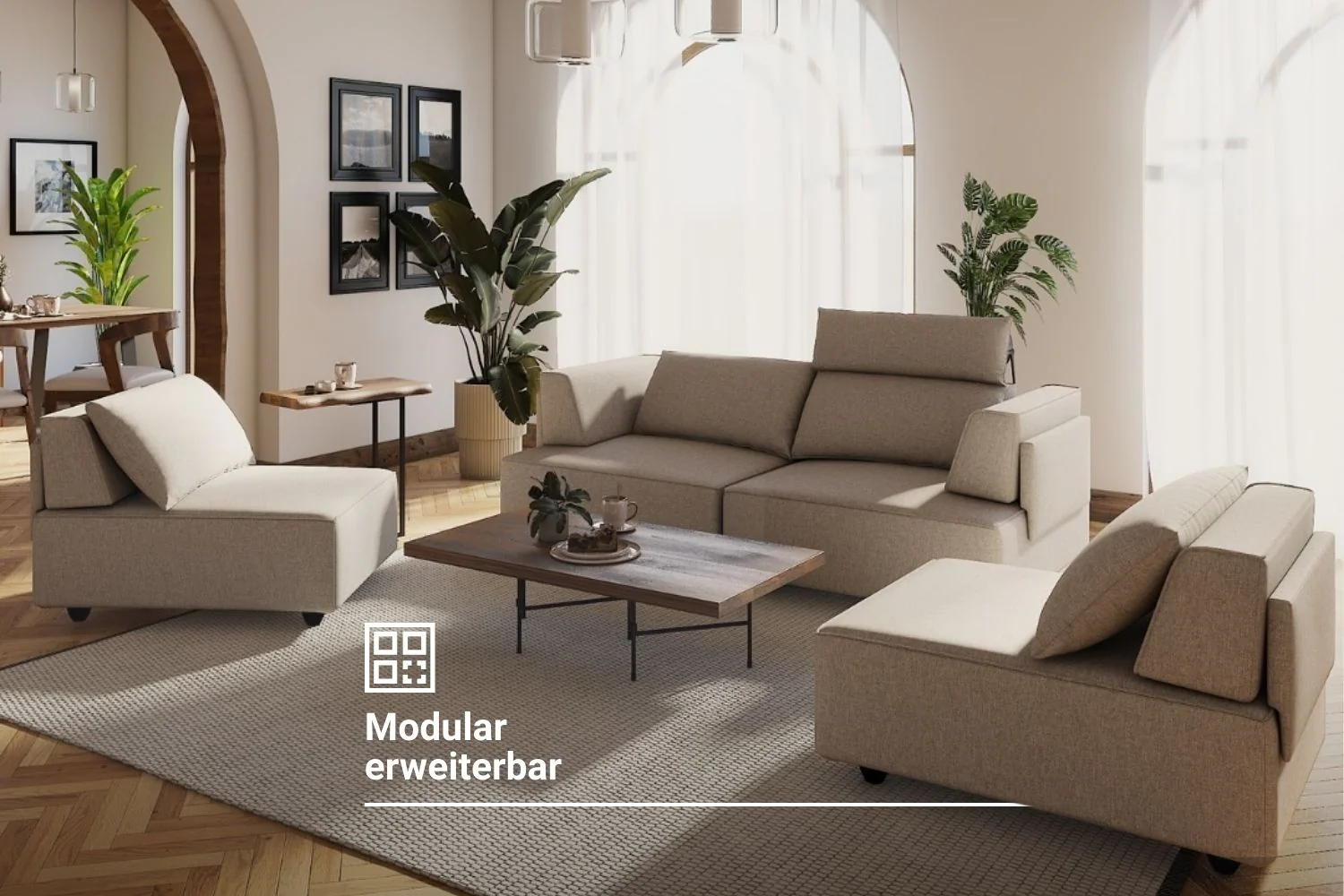 Stoffbezug - Modulares Sofa Louis 2-Sitzer mit Hocker - Individuell - Image 4